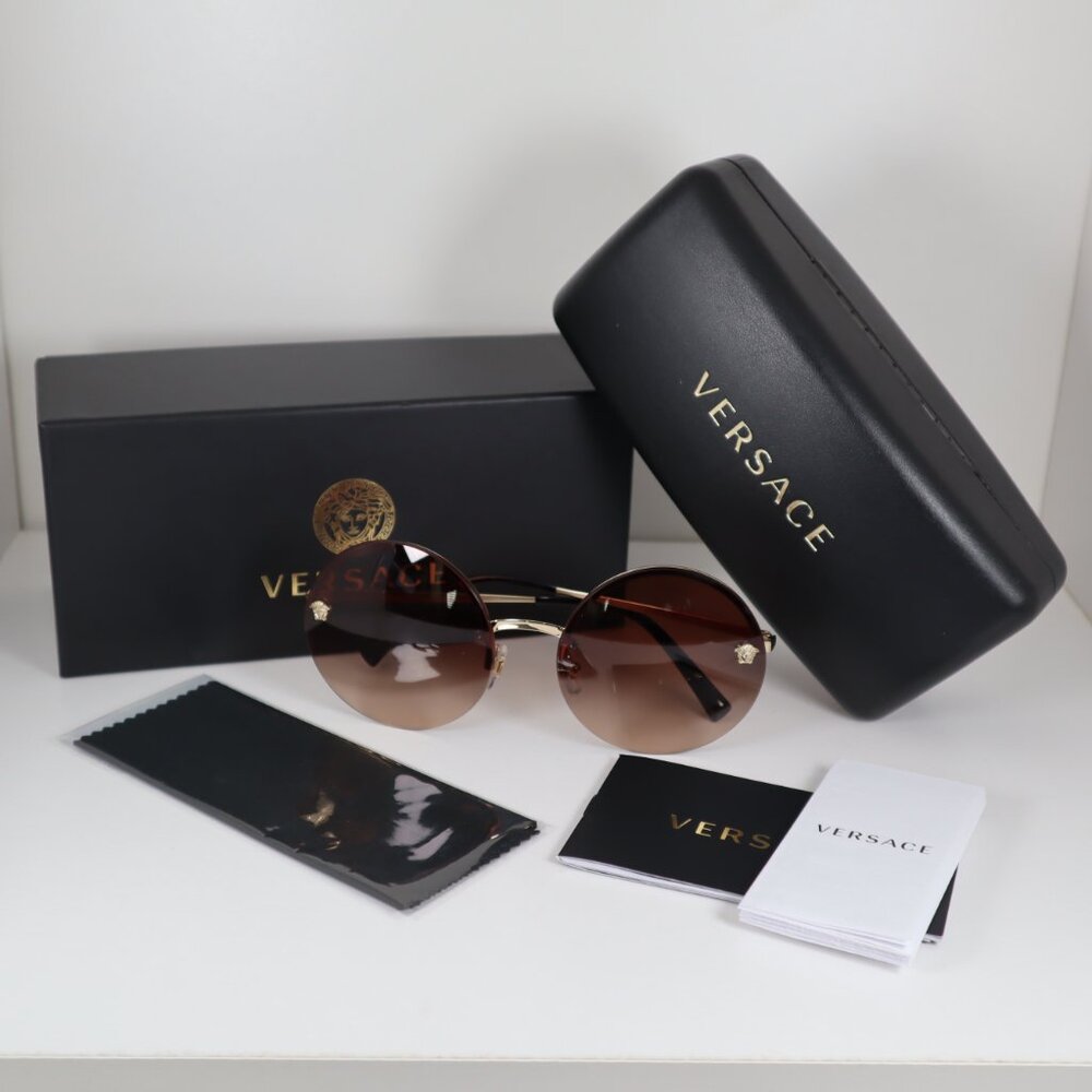 Versace VE2176 1252/13 Gold/Brown Gradient Round Medusa Rimless Sunglasses
